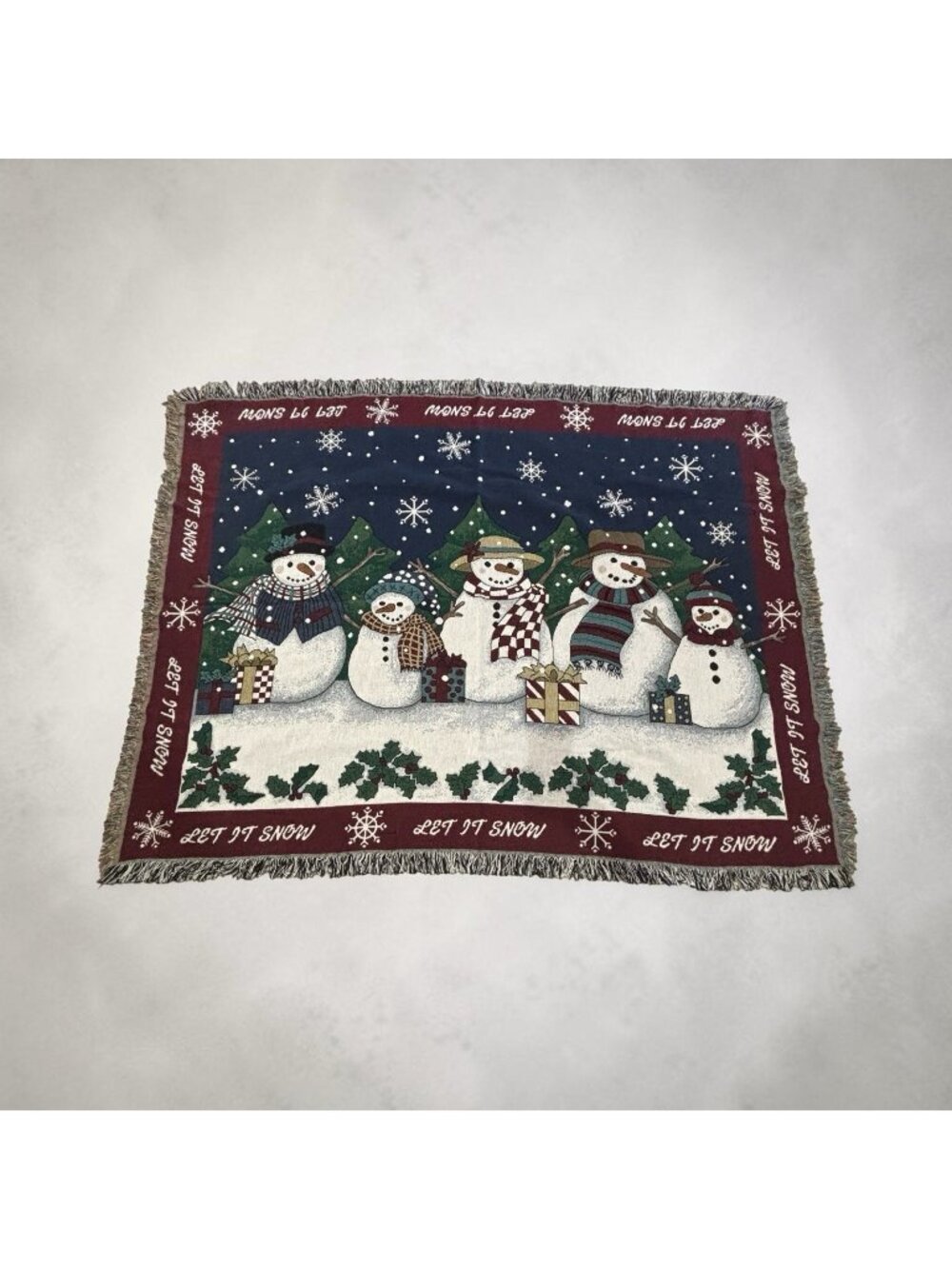 Vintage Chatham Tapestry Blanket Snowmen Winter Christmas Let It Snow” 72” X 56”